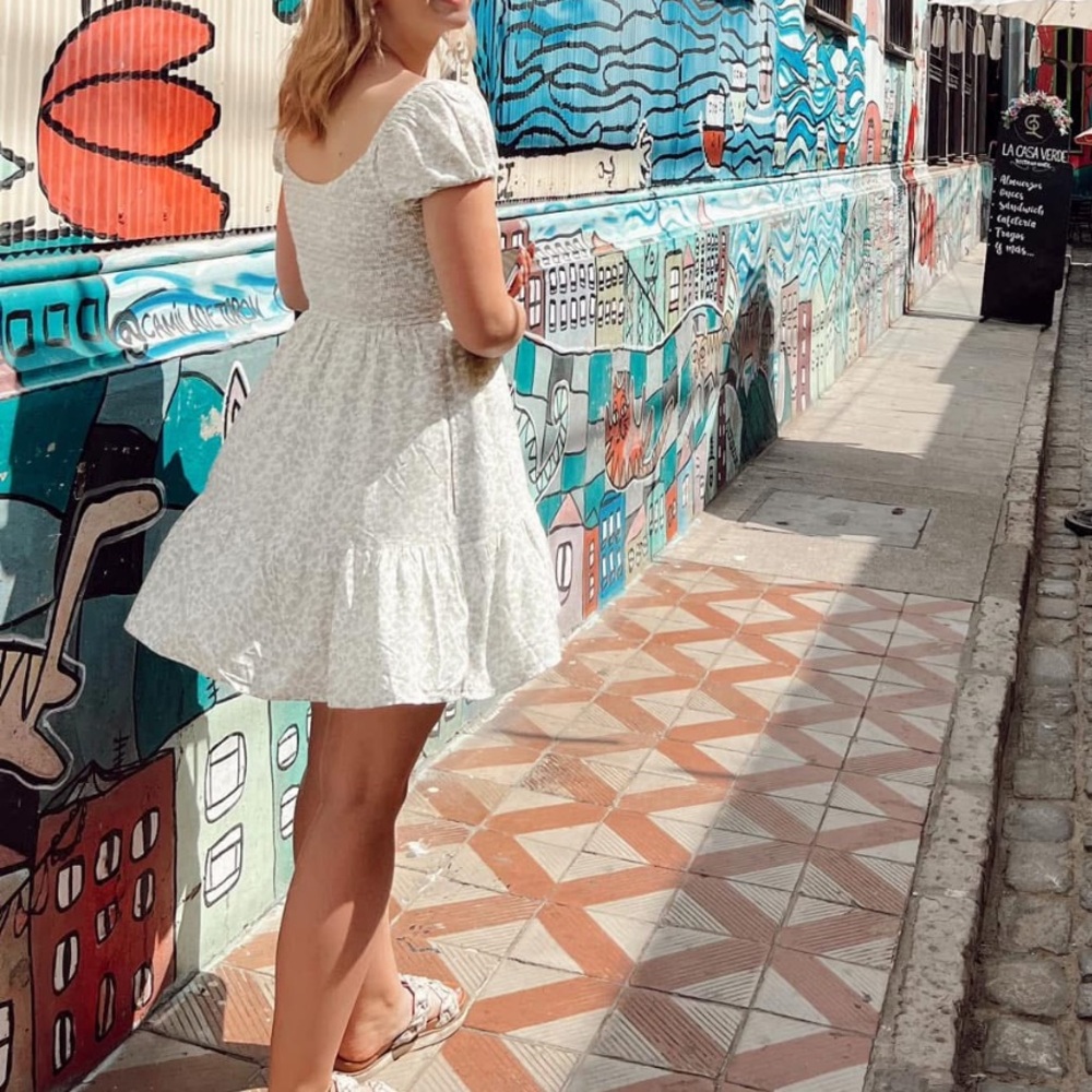 HOLLISTER SAGE GREEN Floral Puff Sleeve Dress